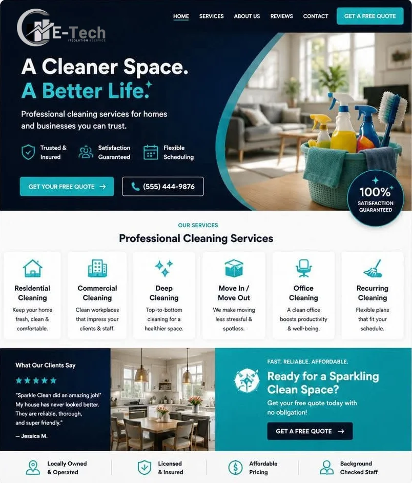 Sparkle Clean WordPress website redesign by Etech Develop