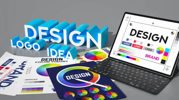 3D rendering illustrating graphic design elements for brand creation