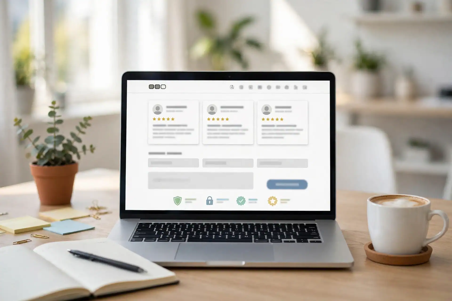 Business website showing reviews, contact form and trust signals