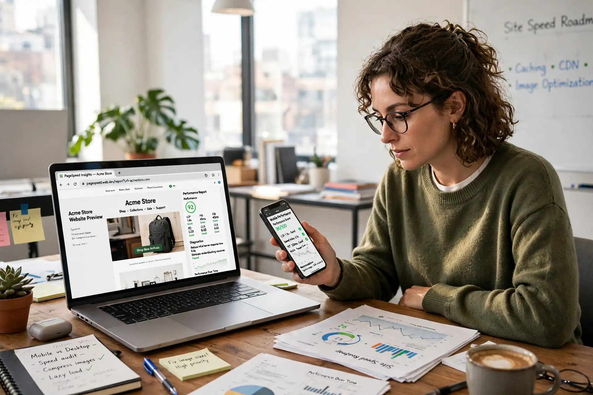 Website speed and mobile performance check on a smartphone